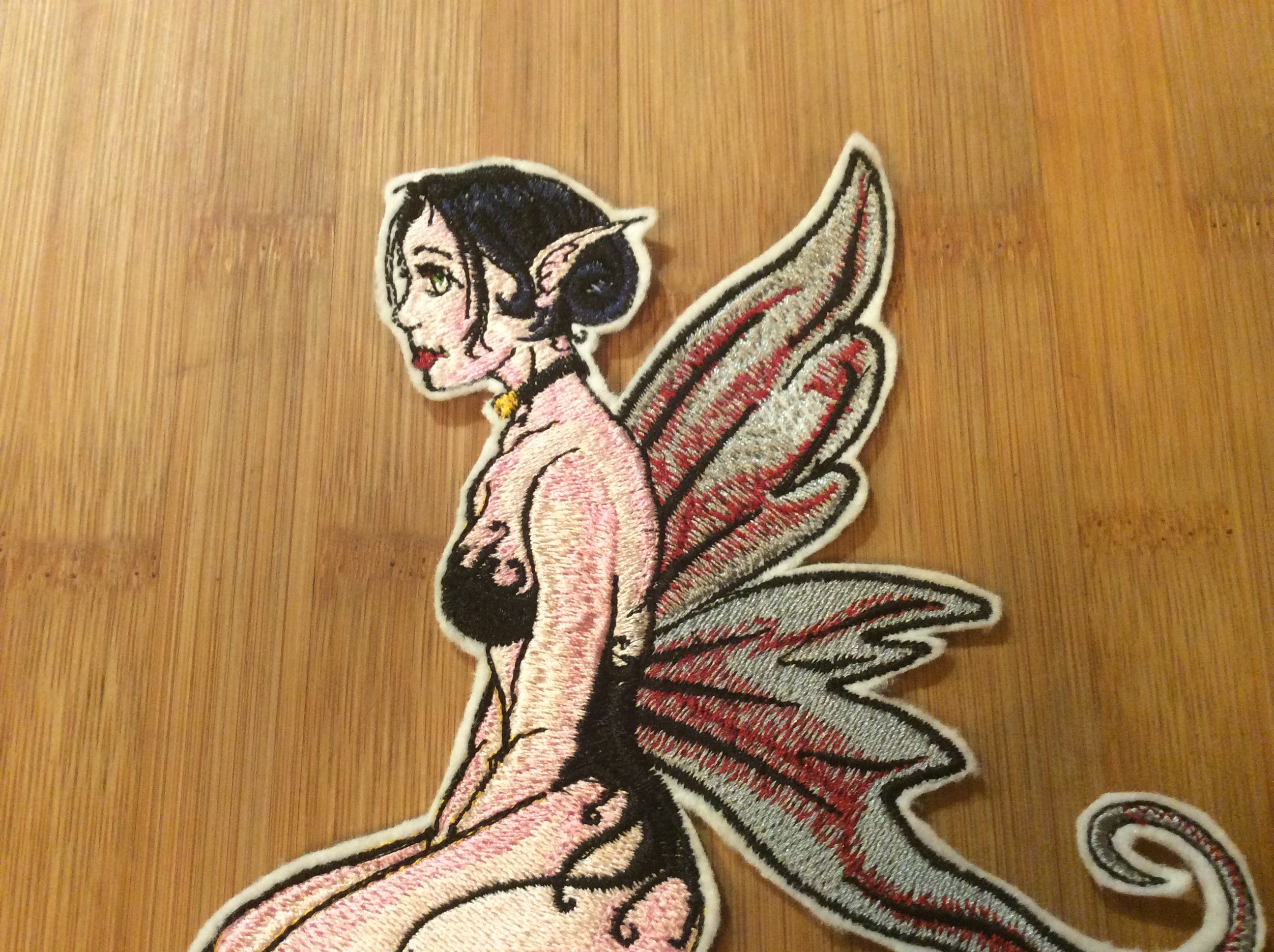 Embroidered Gothic Winged Fairy Creature with Elfin Ears Patch Sew/Iron-On by Twistedstitcher 2018 Located in Abbotsford BC Canada - Thumbnail 3