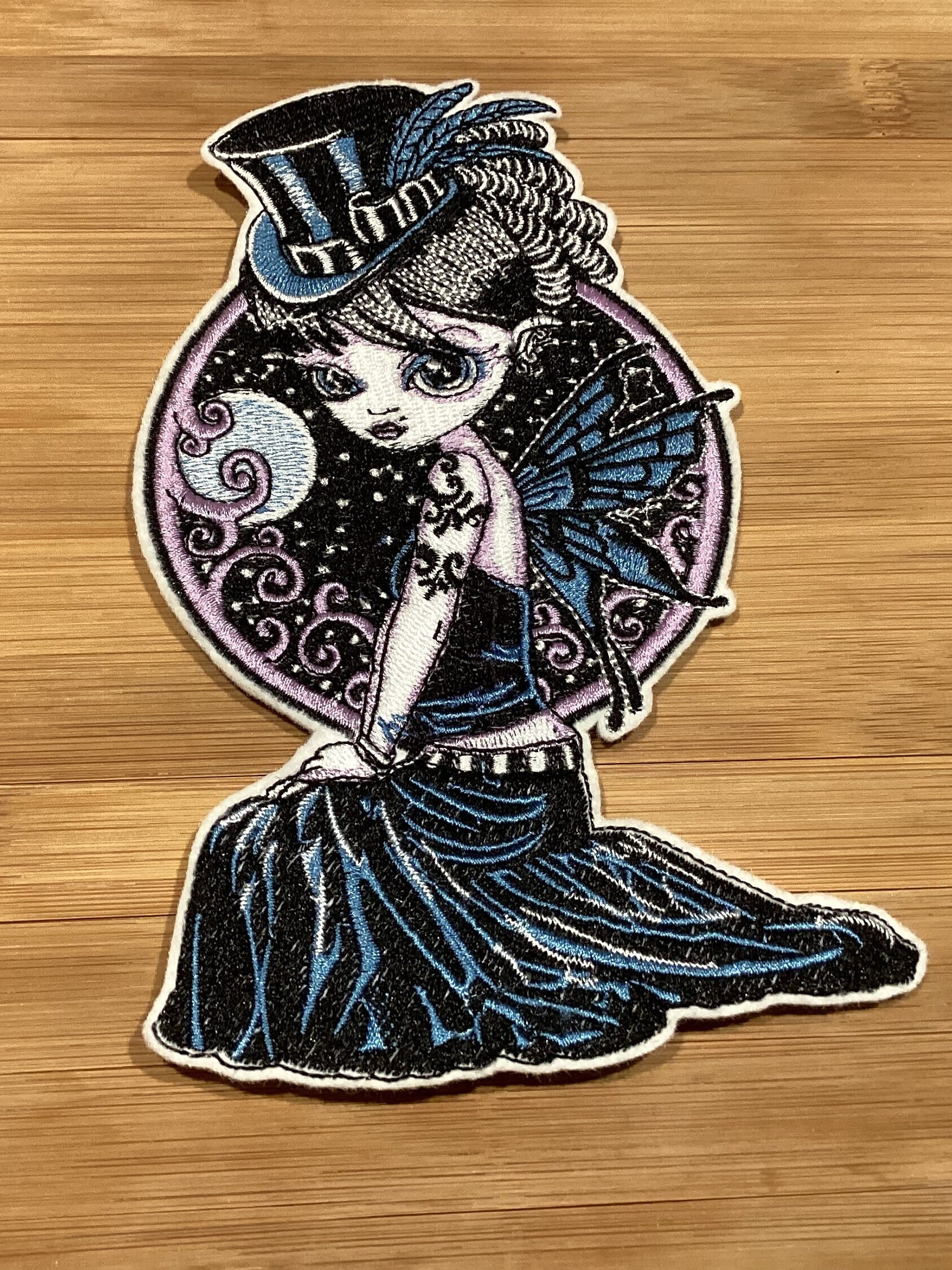 Embroidered Gothic Steampunk Winged Fairy in a Top Hat Patch Sew/Iron-On 3 Sizes by Twistedstitcher 2018 Located in Abbotsford BC Canada