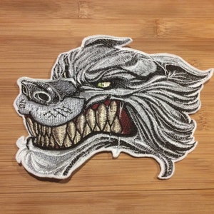 Embroidered Snarling Wolf Head Werewolf Head Sew/Iron-On Patch 5” x 5.50” inches by Twistedstitcher 2018 Located in Abbotsford Bc Canada