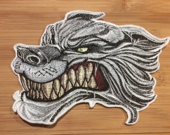 Embroidered Snarling Wolf Head Werewolf Head Sew/Iron-On Patch 5” x 5.50” inches by Twistedstitcher 2018 Located in Abbotsford Bc Canada