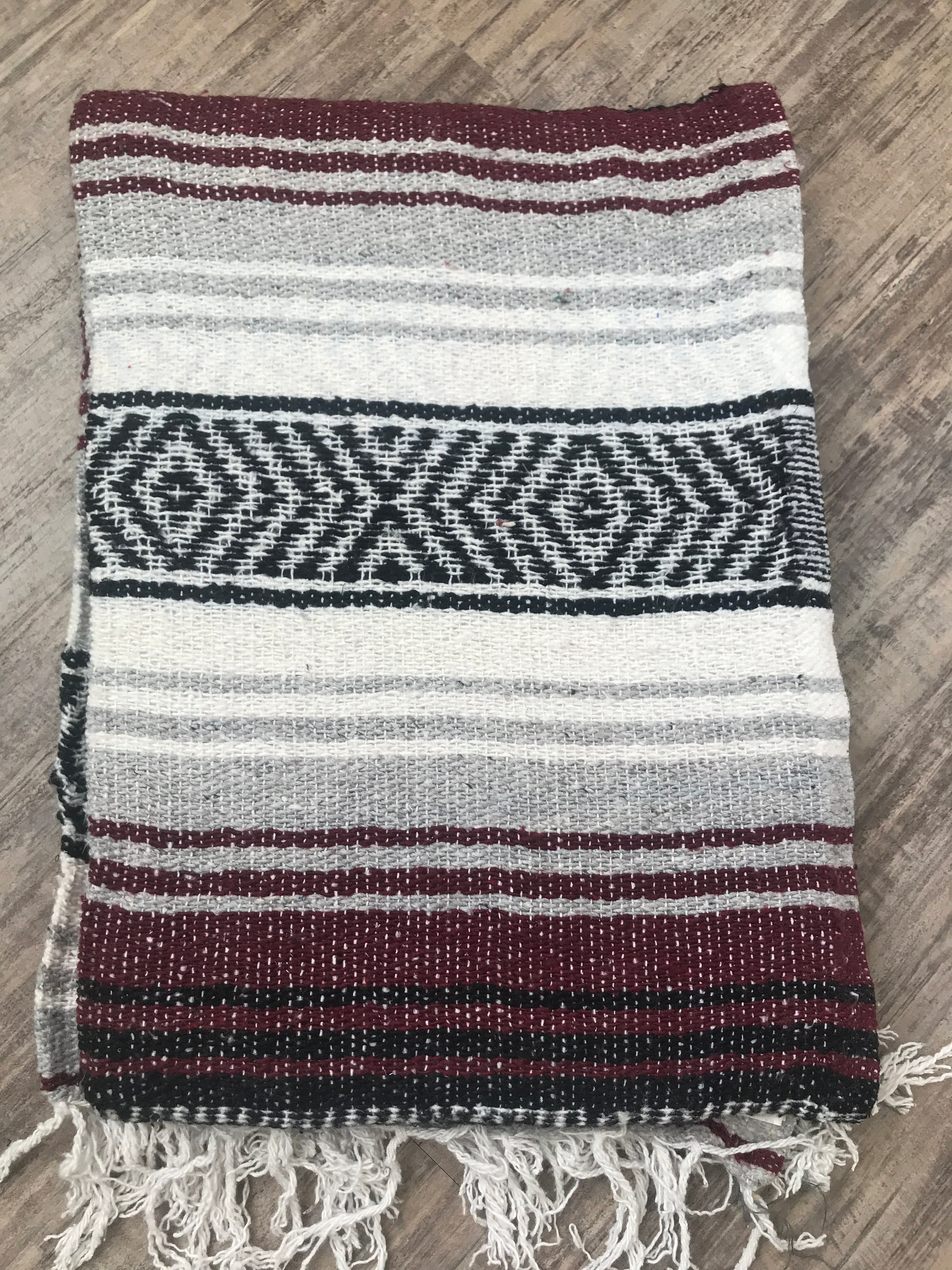 Burgundy Grey White / Mexican Falsa Blanket / Yoga Blanket / | Etsy