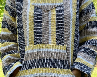 Moletom com capuz estilo Baja Mexicano, Suéter Mexicano, Poncho Mexicano, Tamanho Médio Unissex