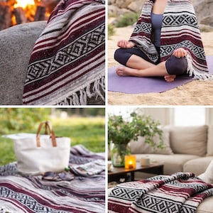 Authentic Mexican Blanket / Yoga Blanket / Baja Blanket / Handwoven Falsa Serape Throw / Picnic /Beach / Boho Home Decor / Camping image 10