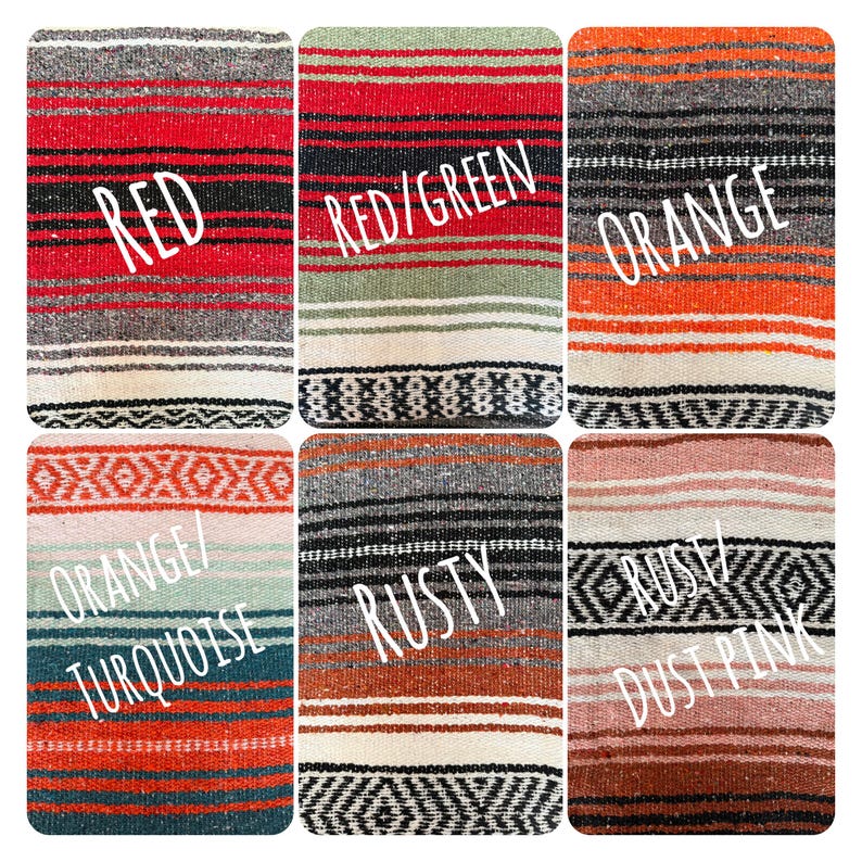 Authentic Mexican Blanket / Yoga Blanket / Baja Blanket / Handwoven Falsa Serape Throw / Picnic /Beach / Boho Home Decor / Camping image 3