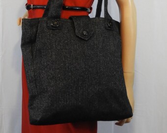 Black Tweed Tote Bag - Handmade Tote Bag