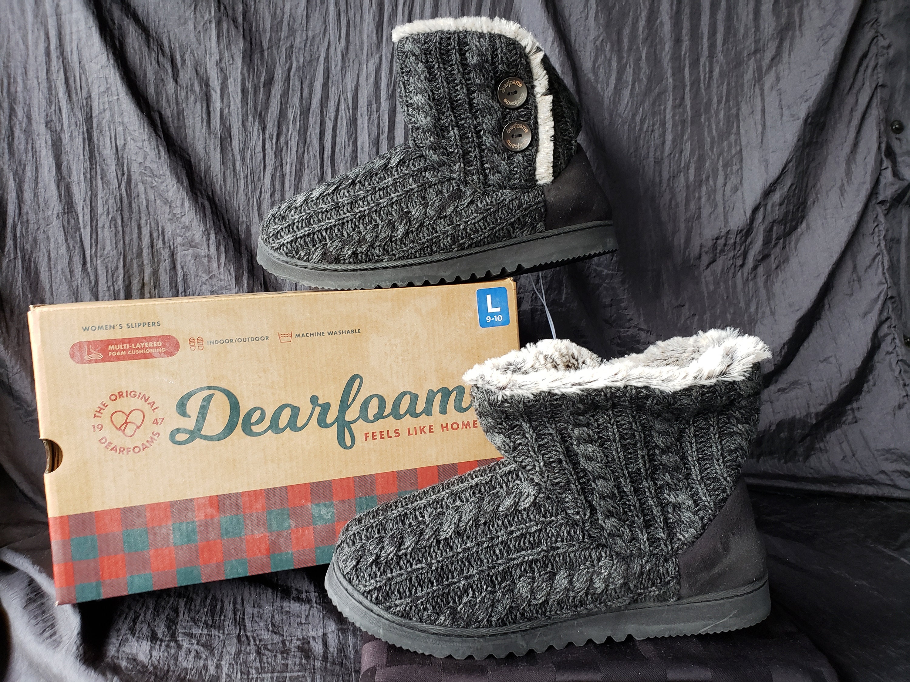 dearfoams sweater knit 2 button boot