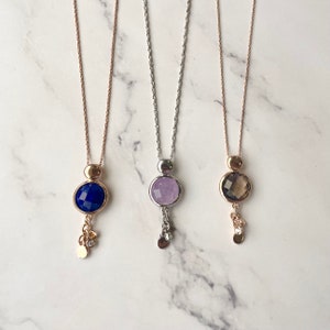 925 Sterling Silver Stone Pendant Necklace 16&quot; | Amethyst Lapis Tiger&#39;s Eye Smoky Quartz