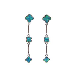 Sterling Silver Flower Dangling Opal Earrings | Mother&#39;s Day Gift | October Birthstone