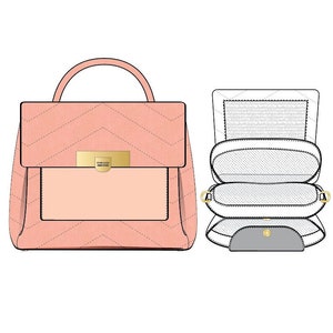 Cartera acolchada de triple compartimento con cerradura y solapa invertida/ Paquete tecnológico de producción en masa personalizable / Hasta escala / Sin patrones de papel