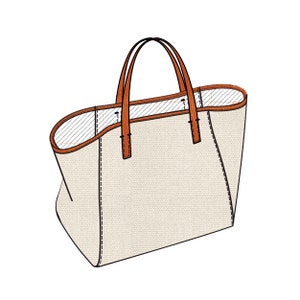 Klassische Canvas Tote 1 mit Lederbesatz | Anpassbares Mass Production Tech Pack | Bis zur Waage | Nicht Papier Muster