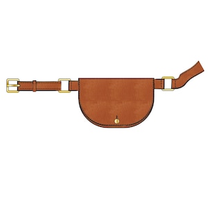 Puede incluir: Una riñonera de cuero marrón con una hebilla dorada y un cierre de presión dorado.