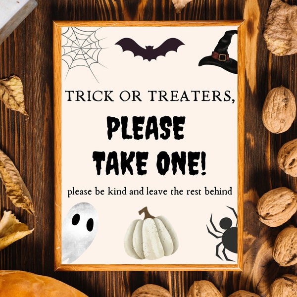 Trick or Treat-teken | Neem alstublieft één Halloween Trick or Treat-bord (opties voor neem één, twee of drie!) | Afdrukbaar Halloween-bord