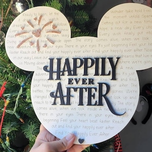 Happily Ever After Inspired Customized Wood Acrylic 3d Wall Sign,  Glitter Fireworks Wall art, Disney sign, 22 color and 5 glitter Choices