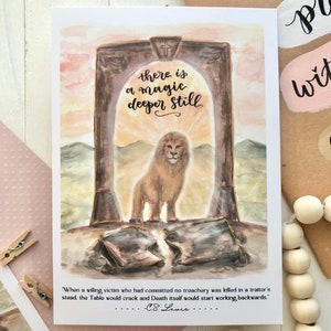 Narnia Aslan Art Print / Magical illustration with C.S. Lewis quote / Aslan is Risen