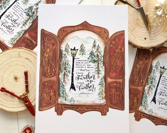 Magical Wardrobe Art Print / Fantasy Winter illustration with quote
