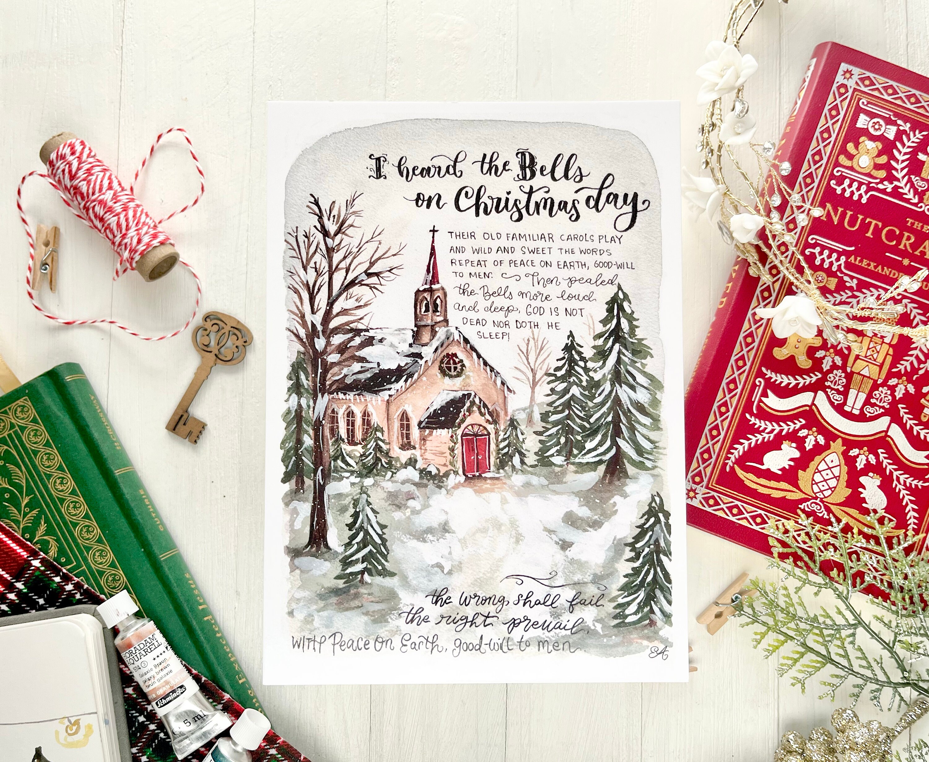 I Heard the Bells on Christmas Day Art Print / Holiday Church ...
