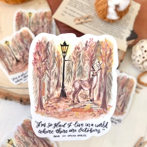 Anne Shirley&#39;s World with Octobers Vinyl Sticker: Whimsical Autumn Forest Lamp Post