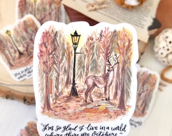 Anne Shirley's World with Octobers Vinyl Sticker: Whimsical Autumn Forest Lamp Post