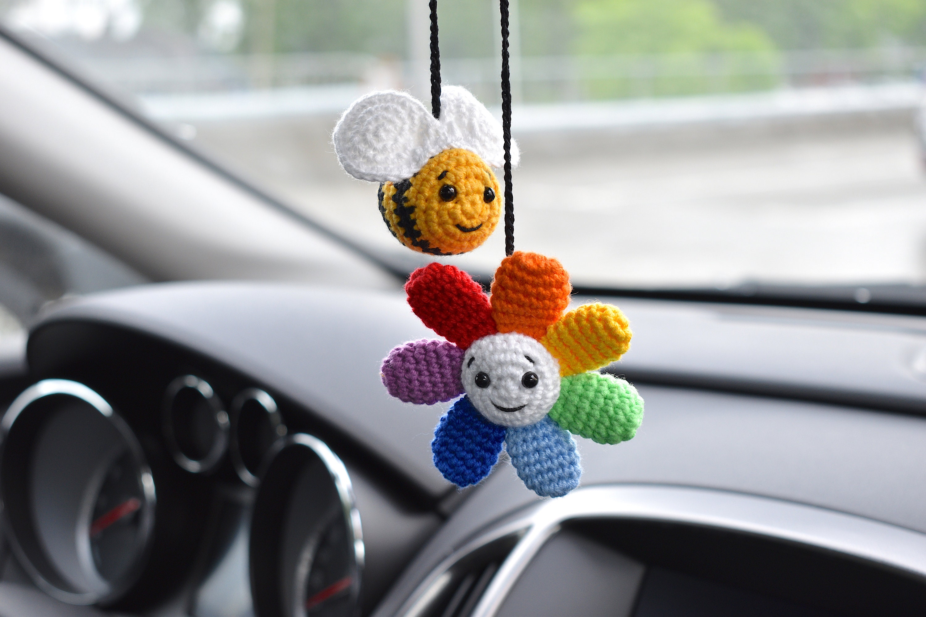Bee Rainbow Flower Car Accessories Rear View Mirror Charm Etsy