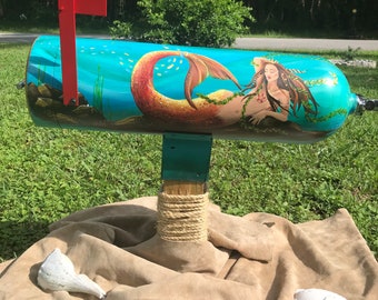 Octopus & Mermaid Hand Painted Scuba tank Mailbox