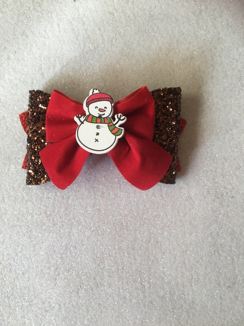 3 Pack Christmas sparkly handmade hair bow clip large