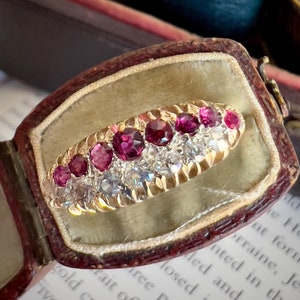 Anillo victoriano con rubí y diamante Old Mine: banda antigua de oro de 10 quilates