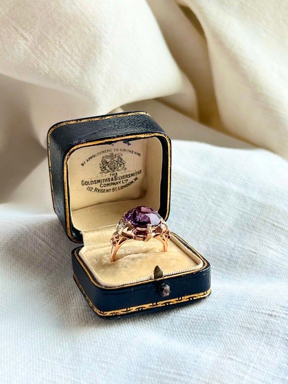 Vivid Royal Purple Amethyst Solitaire Vintage Rin… - image 6