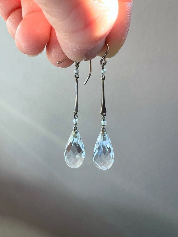 Rock Crystal Pear Briolette Drop Earrings Antique… - image 1