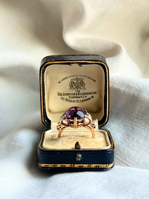 Vivid Royal Purple Amethyst Solitaire Vintage Rin… - image 4