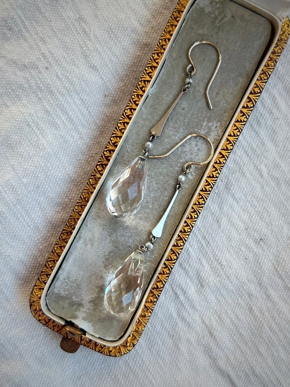 Rock Crystal Pear Briolette Drop Earrings Antique… - image 4