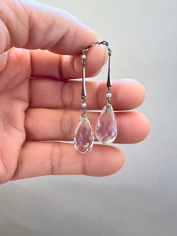 Rock Crystal Pear Briolette Drop Earrings Antique… - image 8