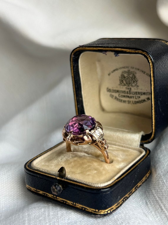 Vivid Royal Purple Amethyst Solitaire Vintage Rin… - image 5