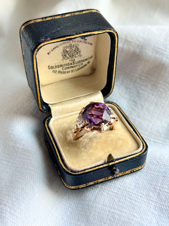 Vivid Royal Purple Amethyst Solitaire Vintage Rin… - image 3