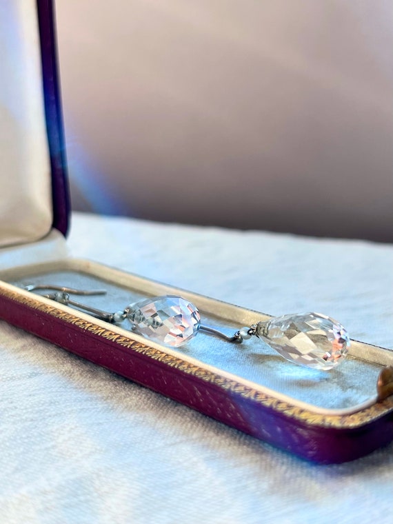 Rock Crystal Pear Briolette Drop Earrings Antique… - image 5