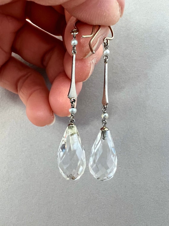 Rock Crystal Pear Briolette Drop Earrings Antique… - image 9