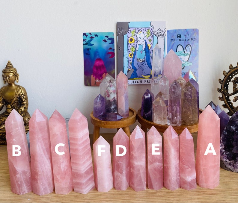 Rose quartz tower crystals 1 inch to 5 inches high