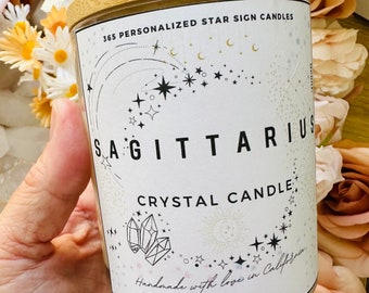 Zodiac Candle Gift. Horoscope Crystal Candle w constellation. Personalized. Star Sign Birthday Gift. Vegan gift! Soy wax. Birthstone candle.