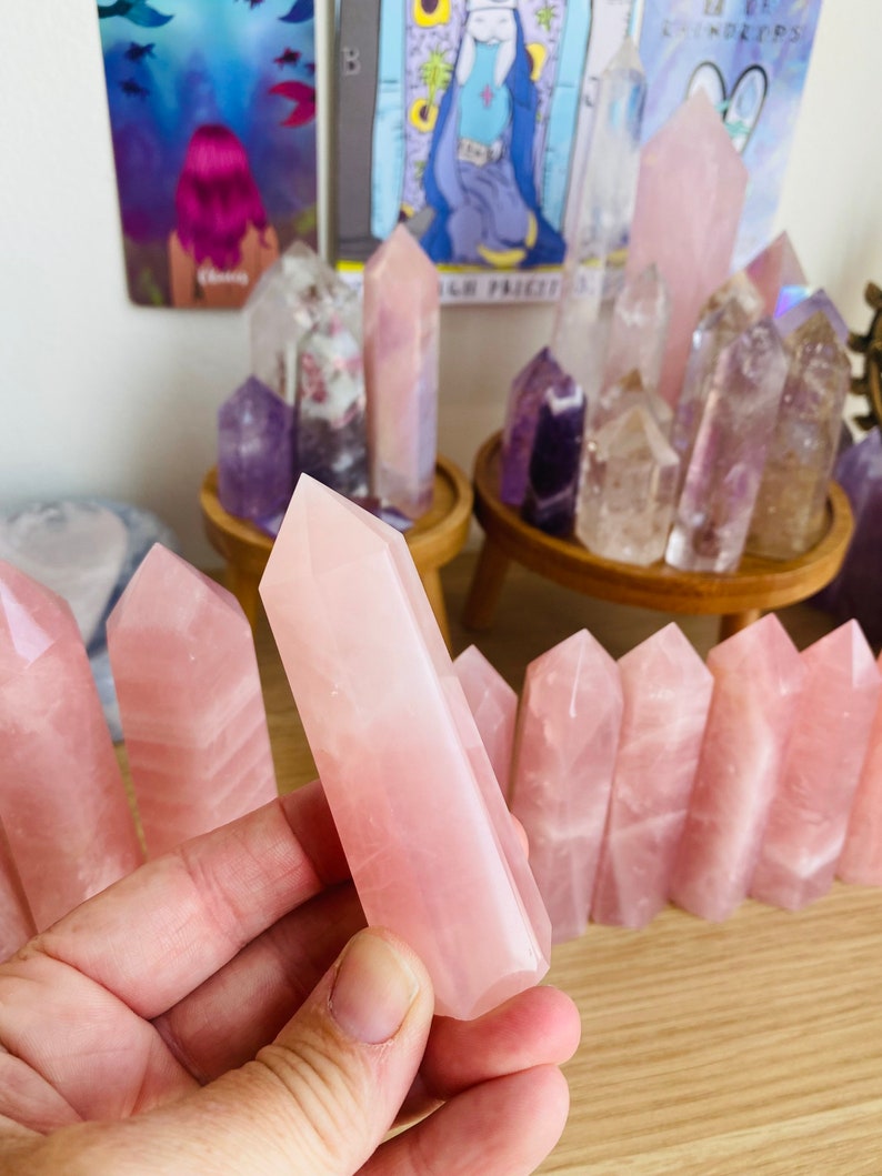 Rose quartz tower. Super high quality. 1 5 inches high. Rose quartz is the heart chakra crystal bringer of love, light & happiness image 7