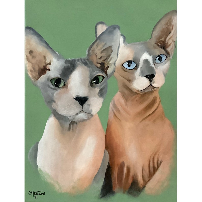 Custom Double Pet Portraits Hand Painted Acrylic on Canvas