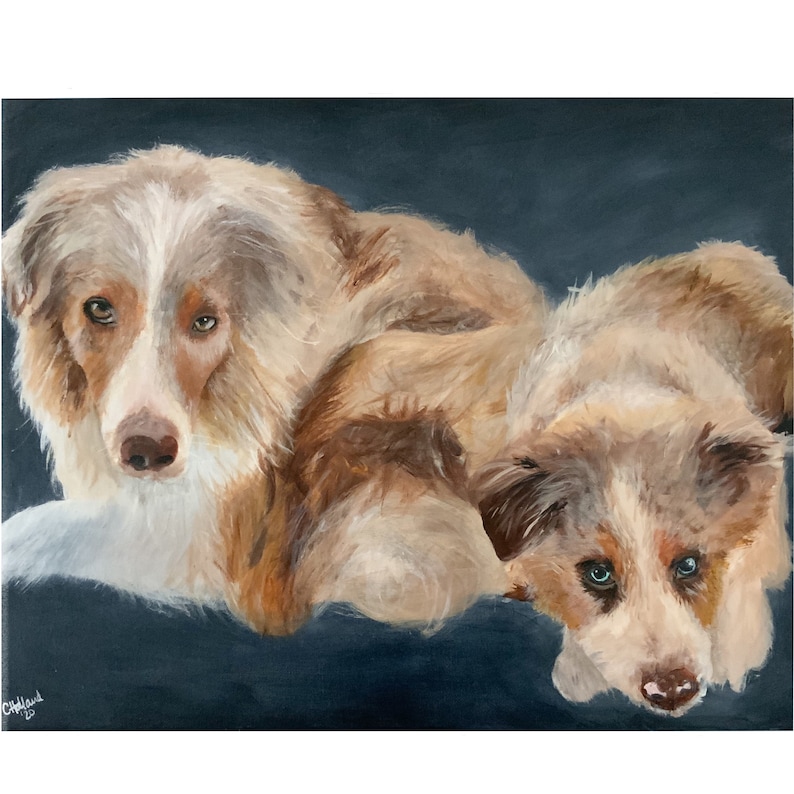 Custom Double Pet Portraits Hand Painted Acrylic on Canvas