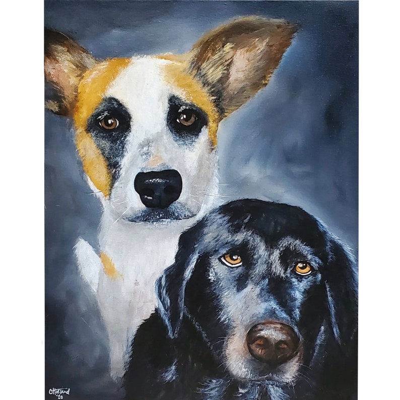 Custom Double Pet Portraits Hand Painted Acrylic on Canvas