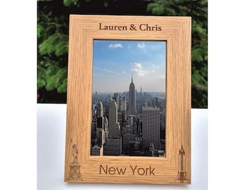 New York Skyline Personalised Wooden Photo Frame NYC Keepsake Gift Photo Size 6 x 4 or 7 x 5