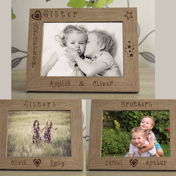 Sisters Brothers Siblings Love Personalised Engraved Wooden Photo Frame 7 x 5" Keepsake Memory Birthday Gift