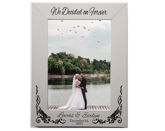 Personalised Wedding Photo Frame Engraved Wood Anniversary Gift or Any Text Picture Size 5 x 7