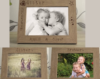 Sisters Brothers Siblings Photo Frame 6 x 4" Personalised Engraved Wooden Keepsake Memory Birthday Gift