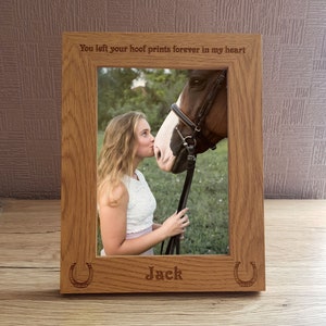 You Left Your Hoof Prints Horse Personalised Engraved Wooden Photo Frame Memorial Keepsake Gift Photo Size 6 x 4 or 5 x 7 Oak Friend Love