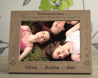 Friends are Like Stars Personalised Engraved Wooden Photo Frame Birthday Gift Memorial Keepsake Picture Size 5 x 7