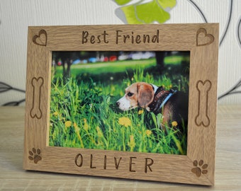 Best Friend Pet Dog Personnalisé Gravé en bois Photo Cadre Mémorial Taille 6 x 4 ou 5 x 7