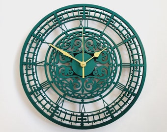 Emerald Wall Clock Silent Non Ticking Roman Numerals 30cm Emerald Green Wall Ornament Gift