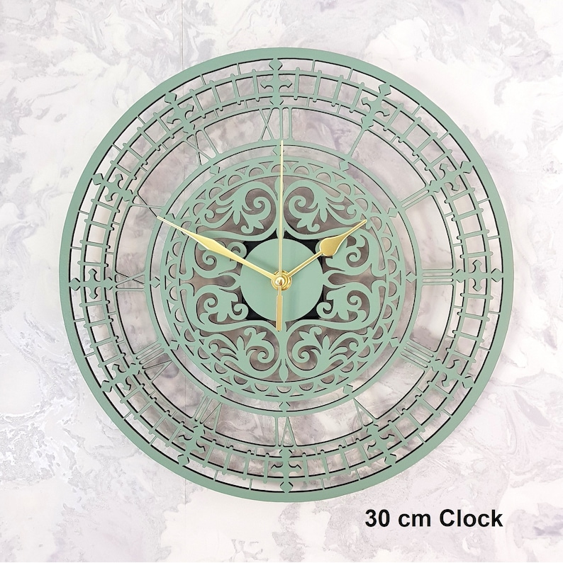 Any Colour Wooden Wall Clock Silent NonTicking Roman Numerals 30cm or 55cm Wall Ornament Gift 30 cm